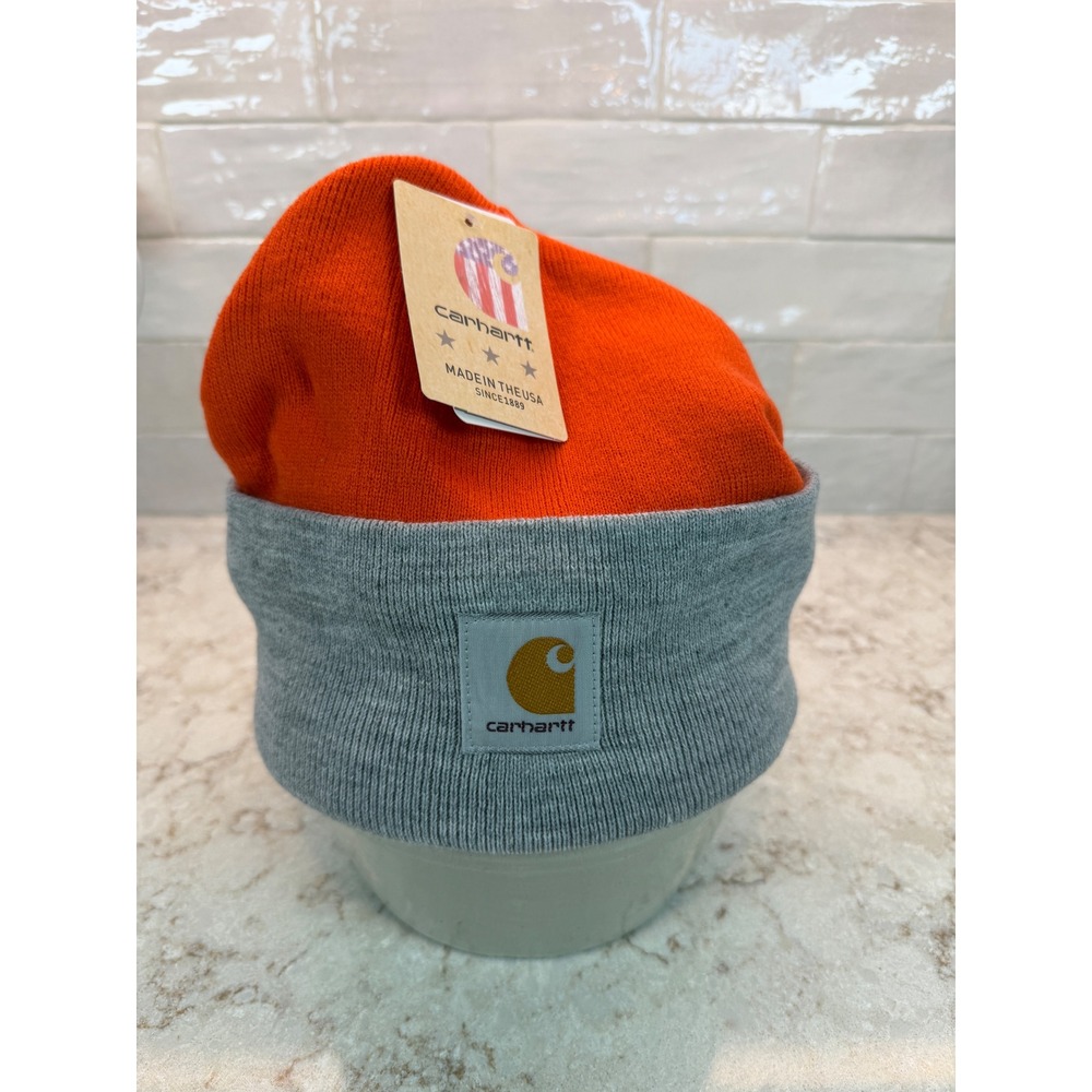 Carhartt Beanie Orange Heather Grey Acrylic Watch Hat Made in USA